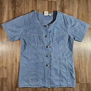 Vtg Mississippi River Blues Denim Shirt Women Medium Cotton Short Sleeve - Picture 1 of 8