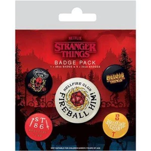 OFFICIAL LICENSED - STRANGER THINGS 4 - HELLFIRE CLUB 5 BADGE PACK TV 80'S - Picture 1 of 1