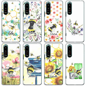 Personalised Initial Phone Case For Xperia 10 III/5/1 Pink Flower Bee Hard Cover