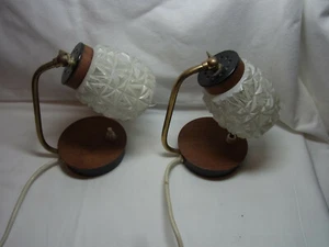Pair Mid Century 60s Teak & Glass Shades Light Night Bed Side Lamps #< - Bild 1 von 11