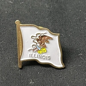 Spilla cappello bavero vintage bandiera di ILLINOIS sigillo smalto bianco spilla aquila tono oro - Foto 1 di 8