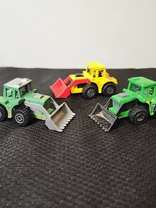 Lot of 3 Matchbox Tractor Shovel No29 1976 Thailand and China Yellow and Green - Picture 1 of 18