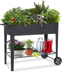 Raised Planter Box with Legs Outdoor Elevated Garden Bed On Wheels - Picture 1 of 8
