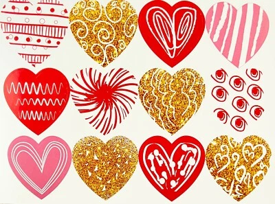 ❤️ 12 Lg ADESIVOS CARDÍACOS Fresco DESIGN Dia dos Namorados AMOR pontos dourados planejador 1,5" - Imagem 1 de 4