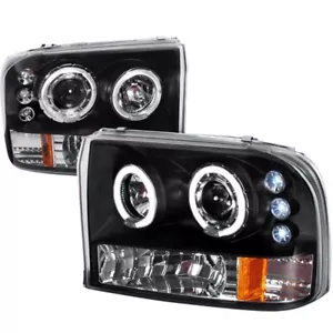 99-04 Ford F250 F350 Super Duty Projectors Black Housing 1PC Headlights Halo LED - Picture 1 of 4