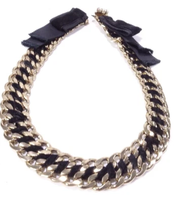 Collar Banana Republic para mujer de latón con eslabones de terciopelo grosgrain broche de cristal nuevo sin etiquetas Foto 1 de 4