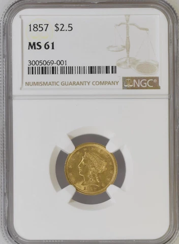 1857 LIBERTY GOLD $2.5 QUARTER EAGLE NGC MS61 Cover