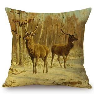 Kissenbezug Canvas-Stoff Realismus Rosa Bonheur Zwei Hirsche auf einer Lichtung - Bild 1 von 6