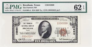 $10 1929 T1 National BRENHAM Texas TX 🇺🇸 PMG 62 EPQ Uncirculated! 🍦Blue Bell - Picture 1 of 2