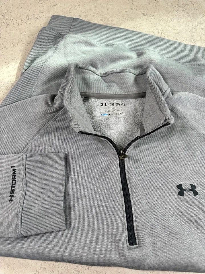 Under Armour 1/4 Zip Men's Pullover Size 2XL Cold Gear Golf Loose Light Gray XXL - Image 1 of 4