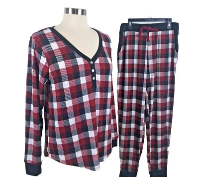 CUDDL DUDS Womens Size S Pajama 2-pc Buffalo Check Henley Long Sleeve Soft Warm - Image 1 of 4