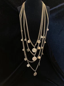 Vintage Goldette Layered 4-strand Coin Necklace - Picture 1 of 10