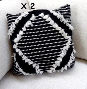 Allen + roth Geometric Black Square Throw Accent Pillow 16 in x 16 in ~ Set of 2 - Picture 1 of 5
