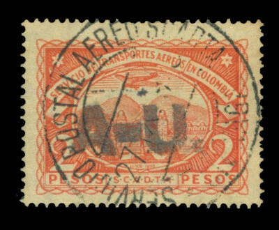 COLOMBIA 1923 AIRMAIL - SCADTA -ARGENTINA/URU "A-U" handstamp 2p Sc CLAU20 used - Image 1 of 2