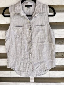 SAKS FIFTH AVENUE Shirt Light Purple Ivory Linen Sleeveless Buttoned S - Picture 1 of 12