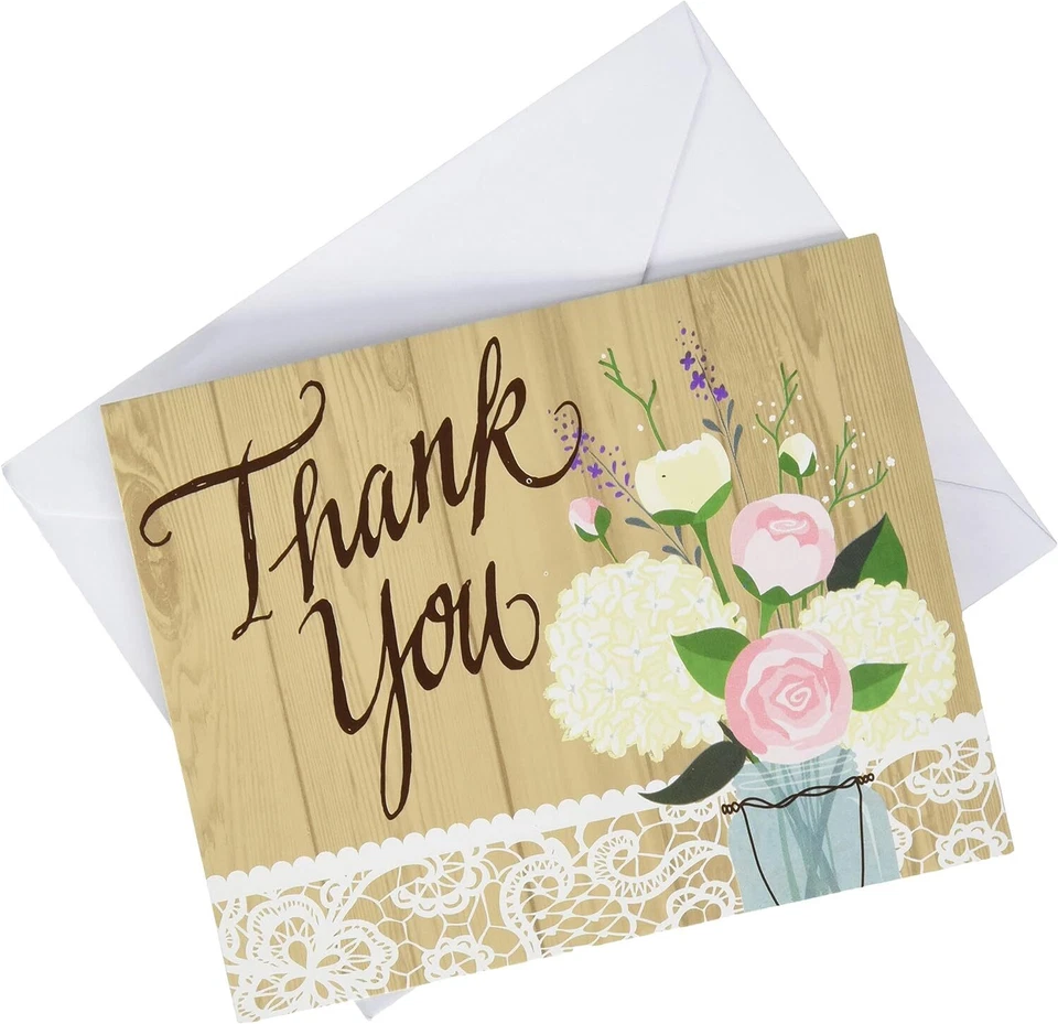Rustic Wedding Bridal Shower Anniversary Party Thank You Notes w/Envelopes - Image 1 of 1