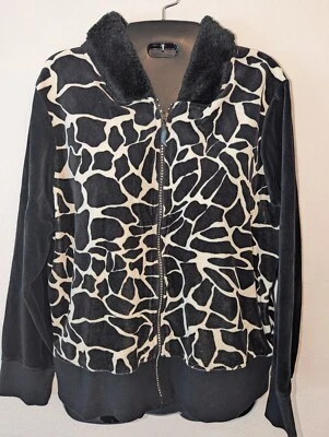 Chaqueta Onque Mujer L Grande Cremallera Completa Terciopelo Estampado Animal Imitación Piel Negra Blanca Foto 1 de 2