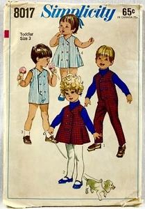 1968 Simplicity Sewing Pattern 8017 Toddlers Jumpsuit Dress Jumper Size 3 15574 - Bild 1 von 8