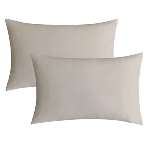 Linen Grey 100% Washed Cotton Standard Pillowcases Set, 2 Pack Soft Breathabl... - Picture 1 of 12