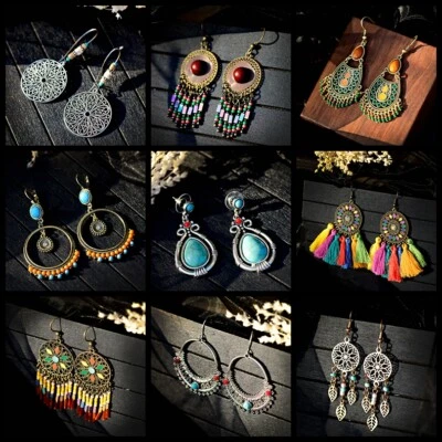 Vintage Fashion Women Bohemian Fringe Boho Long Tassel Hook Drop Dangle Earrings - Image 1 of 4