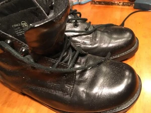 7.5 Womens Black leather high top, med heel, earth shoe - Picture 1 of 9