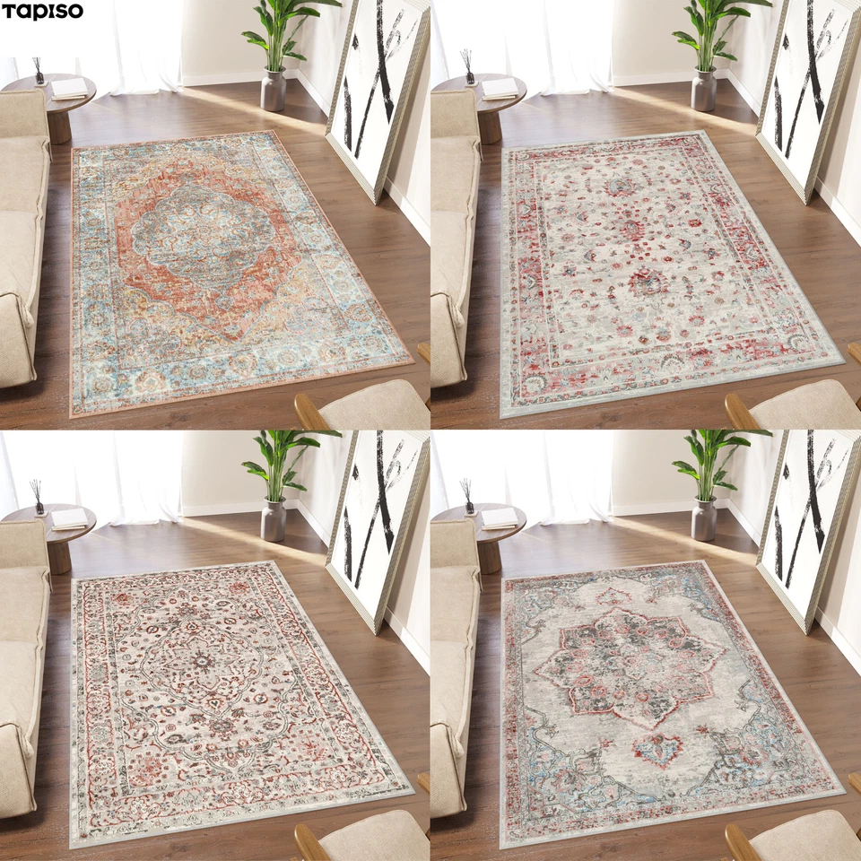 TAPISO Tappeto pelo corto vintage marrone ruggine grigio rosone fiore classico soggiorno