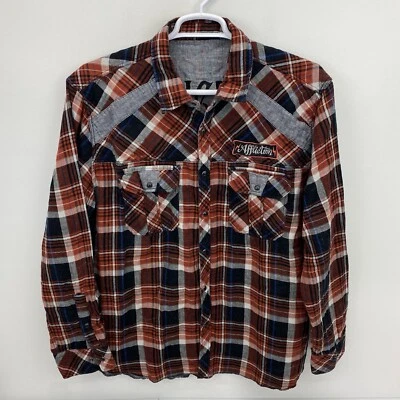 Camisa Affliction Masculina XL Flanela Reversível Pérola Snap Patch Grunge Y2K Motors - Imagem 1 de 4