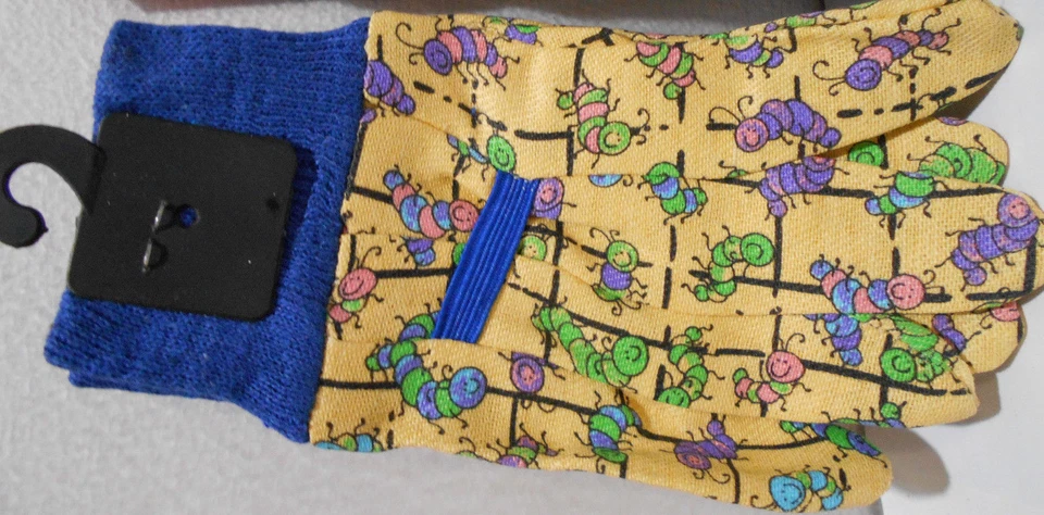 Lote de 3 pares de guantes de trabajo pequeños de lona de jardinería para jóvenes amarillos/orugas Foto 1 de 1