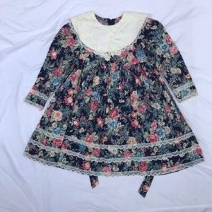 Jessica McClintock Girls Dress Size 5 Floral Multicolor Bib Collar Gunne Sax - Picture 1 of 9