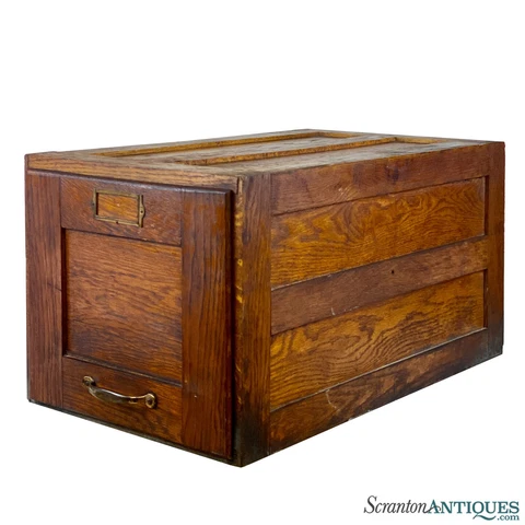 Antique Arts & Crafts Oak Single Library File Cabinet Cover