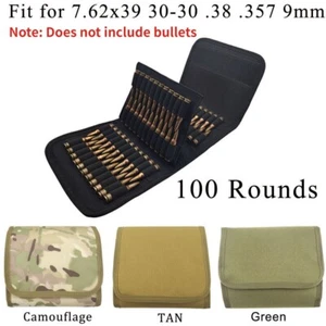 Men 100 Round Ammo Pouch Rifle Bullet Cartridge .410 .357 .38 30-30 9mm - Picture 1 of 24