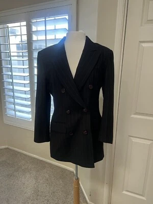 Vintage Tailored Black White pin stripe wool Business blazer  Dress jacket 10 - Image 1 of 4