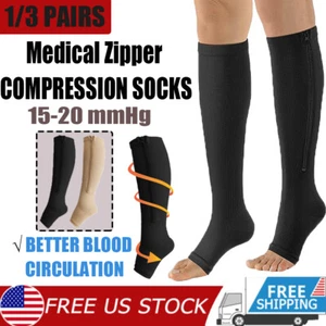 Calf Knee High 15-20mmHg suit for Walking - Zipper Compression Socks Women & Men - Picture 1 of 16