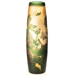 Jugendstil Vase Gallé Stil Reproduktion aus Überfangglas signiert Blumendekor - Bild 1 von 2