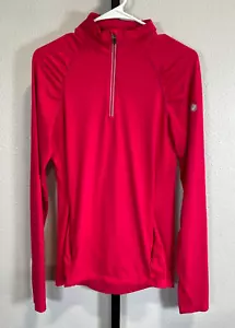 Asics Motion Dry Womens Long Sleeve Pullover Quarter Zip Active Shirt Pink Sz M - Picture 1 of 10
