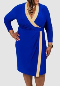 Vestido para mujer Kasper azul bloqueado de color imitación envolvente talla L - Imagen 1 de 1