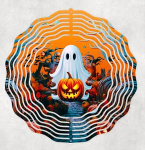 Ghost with Pumpkin Halloween 10" Wind Spinner Handmade - Picture 1 of 1
