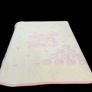 Vintage San Marcos Baby Blanket Pink Cream Bear Koala Baby Blocks Hearts - Picture 1 of 17