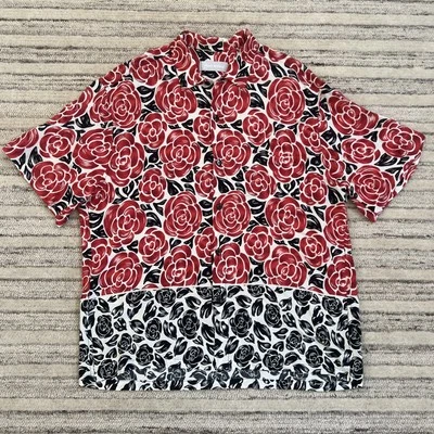 Vintage Jams World Hawaiian Shirt Mens XL Rayon Red Black Roses Valentines 90s - Image 1 of 4