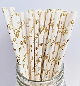 25 PRINCESS GOLD FOIL Paper Retro Vintage Party Drinking Straws Birthday Wedding - Picture 1 of 1