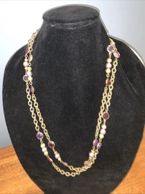 Collar Kenneth Jay Lane Original Opra Longitud Cristal Perla Púrpura Fucsia Oro Foto 1 de 4