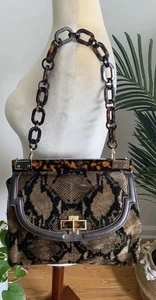 TORY BURCH MEDIUM HAIRCALF RESIN TORTOISE HANDLE BAG FROM 2012 COLLECTION $850 - Picture 1 of 17