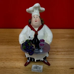 Woman Chef Figurine 7.5" Serving Wine Grapes on Tray Kitchen Decor Resin Statue - Picture 1 of 20