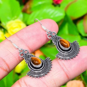 Tiger Eye Gemstone 925 Sterling Silver Gift Jewelry Earring 1.73" Y631 - Picture 1 of 4