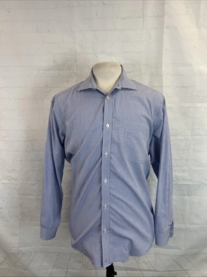 Black Brown 1826 Men's White & Blue Plaid Cotton Dress Shirt 17 - 34 $108 - Image 1 of 4