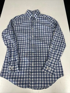Brooks Brothers 1818 Small Regent Baumwolle blau weiß kariert Herren Hemd Knopf FLECK - Bild 1 von 16