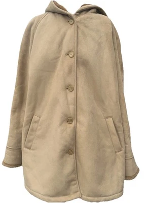 Abrigo chaqueta con capucha de piel sintética Liz Claiborne 2XL para mujer beige tostado talla grande cálido Foto 1 de 4