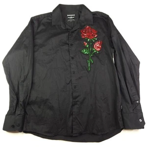Barabas Long Sleeve Casual Button Shirt Sequin Red Rose Black Men's Large - Picture 1 of 7