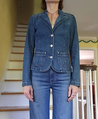 Blazer Chaqueta Denim Sisley Vintage Años 90 A Medida, Diseñador Talla IT42, Excelente Foto 1 de 4