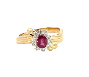 14k Two Tone Gold Ruby and Diamonds Women Ring Oval Cut 0.60 Ctw Wedding Gifts - Picture 1 of 4